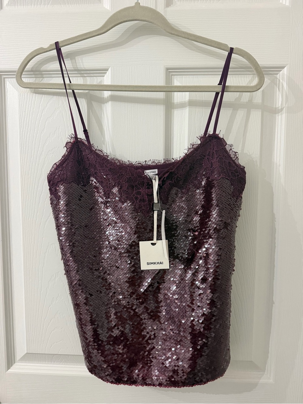 Jonathan Simkhai Plum Sequin Lace Cami Top